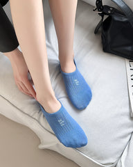Sweetnana 4-Pack Women's Ultra Low Cut No Show Socks for Spring and Summer Thin Cotton Socks Blue Series Animal Embroidery Fun Socks