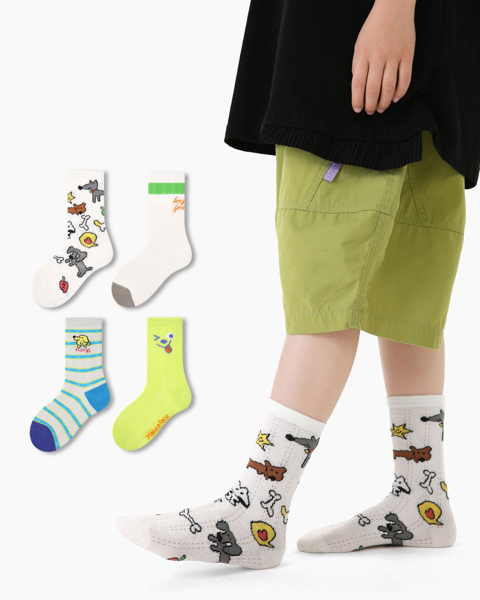 4-Pack Puppy Club Kids Mesh Breathable Cotton Crew Boys Socks - SWEET NANA Main image