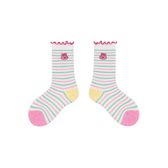 Sweetnana 4-Pack "colorful summer" Series Children's Seamless Socks: Crew Socks with Frilly Ruffled for Girls 3-12 Years Old Cotton Socks Cozy Breathable Spring/Summer.