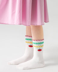 Sweetnana 4-Pack "colorful summer" Series Children's Seamless Socks: Crew Socks with Frilly Ruffled for Girls 3-12 Years Old Cotton Socks Cozy Breathable Spring/Summer.