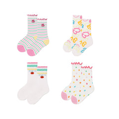 Sweetnana 4-Pack "colorful summer" Series Children's Seamless Socks: Crew Socks with Frilly Ruffled for Girls 3-12 Years Old Cotton Socks Cozy Breathable Spring/Summer.