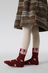 5-팩 3D 토끼 테리 아동 양말 두꺼운 따뜻한 면 크루 양말