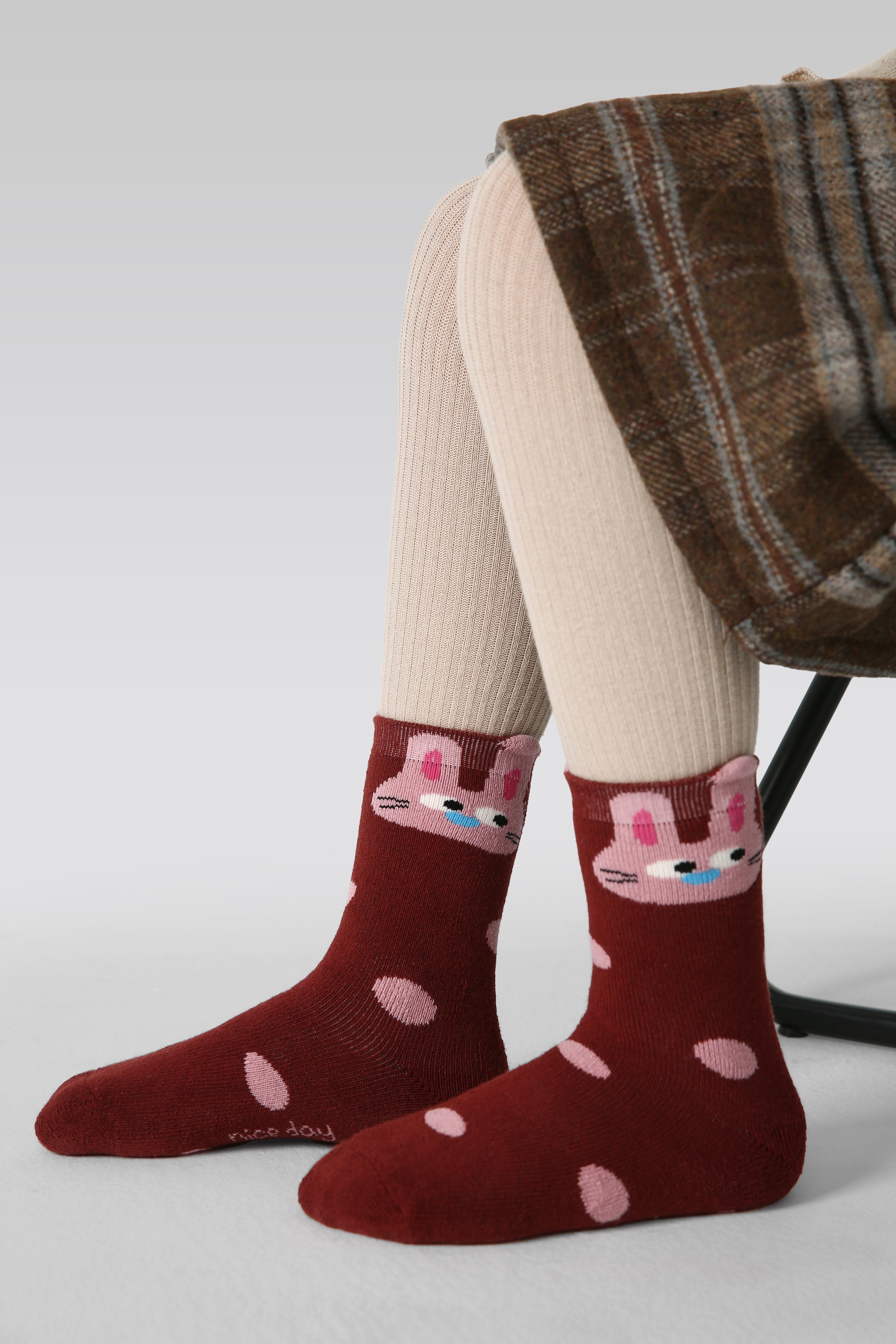 5-팩 3D 토끼 테리 아동 양말 두꺼운 따뜻한 면 크루 양말