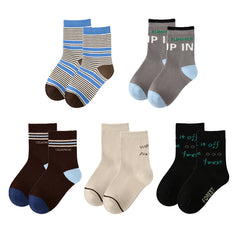 Sweetnana 5-Pack Autumn and Winter Children's Casual Socks, Stripe Letter, Athleisure Style, Warm, Thick, Cotton Socks, Mid-calf Socks.