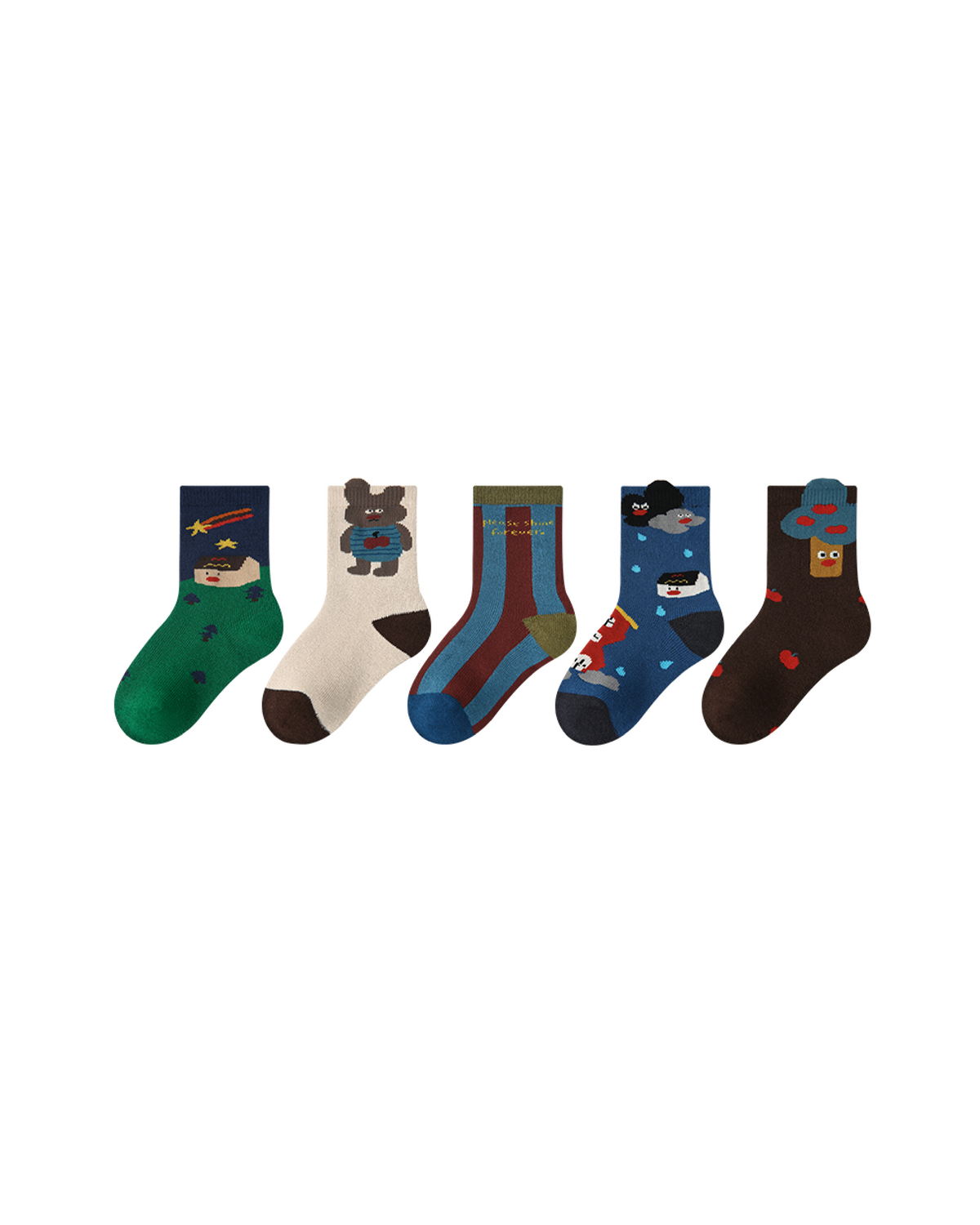 5-Pack Bear Orchard Terry Kids Socks Thick Warm Cotton Crew Socks