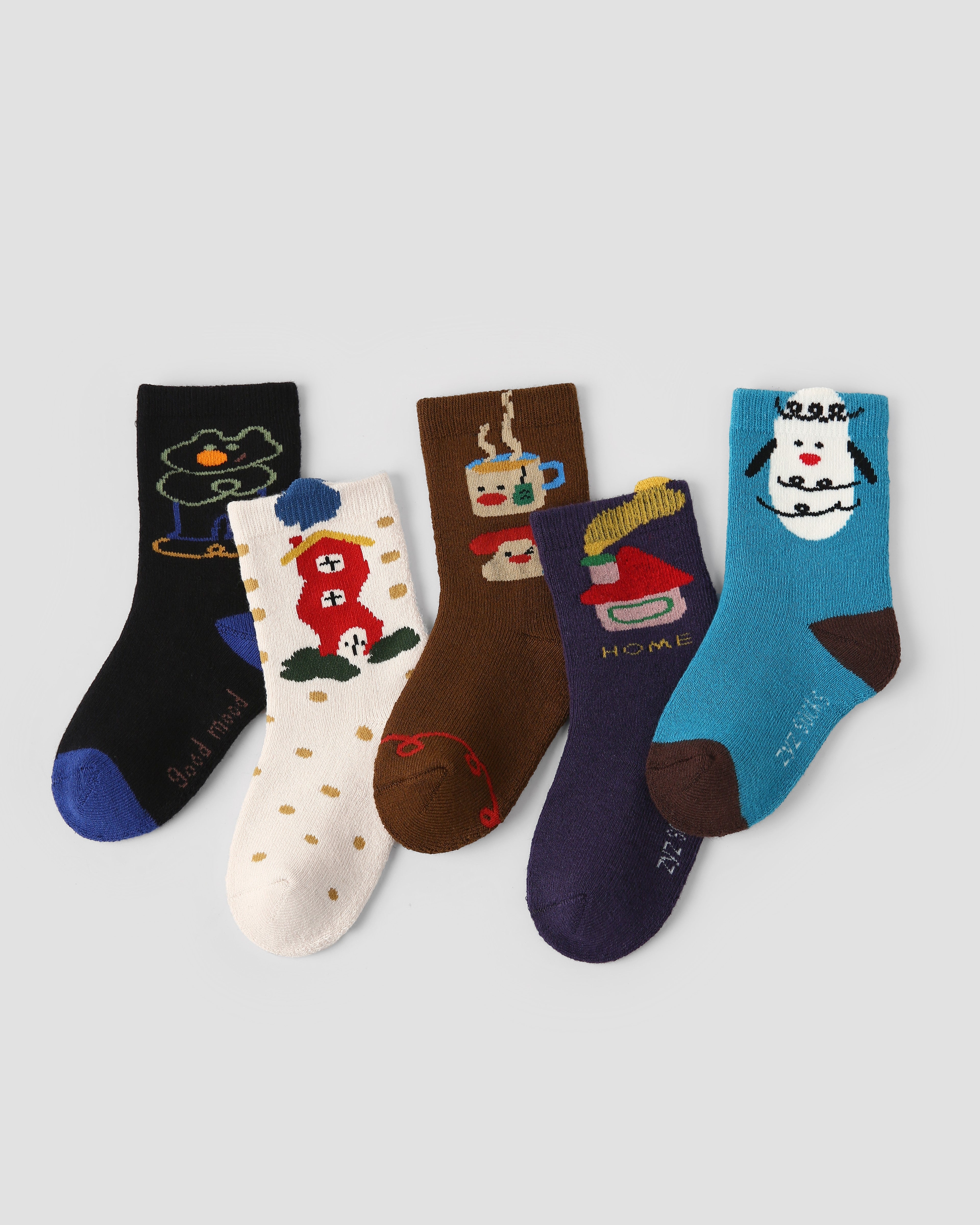 5-Pack Bear Vacation Terry Kids Socks Thick Warm Cotton Crew Socks