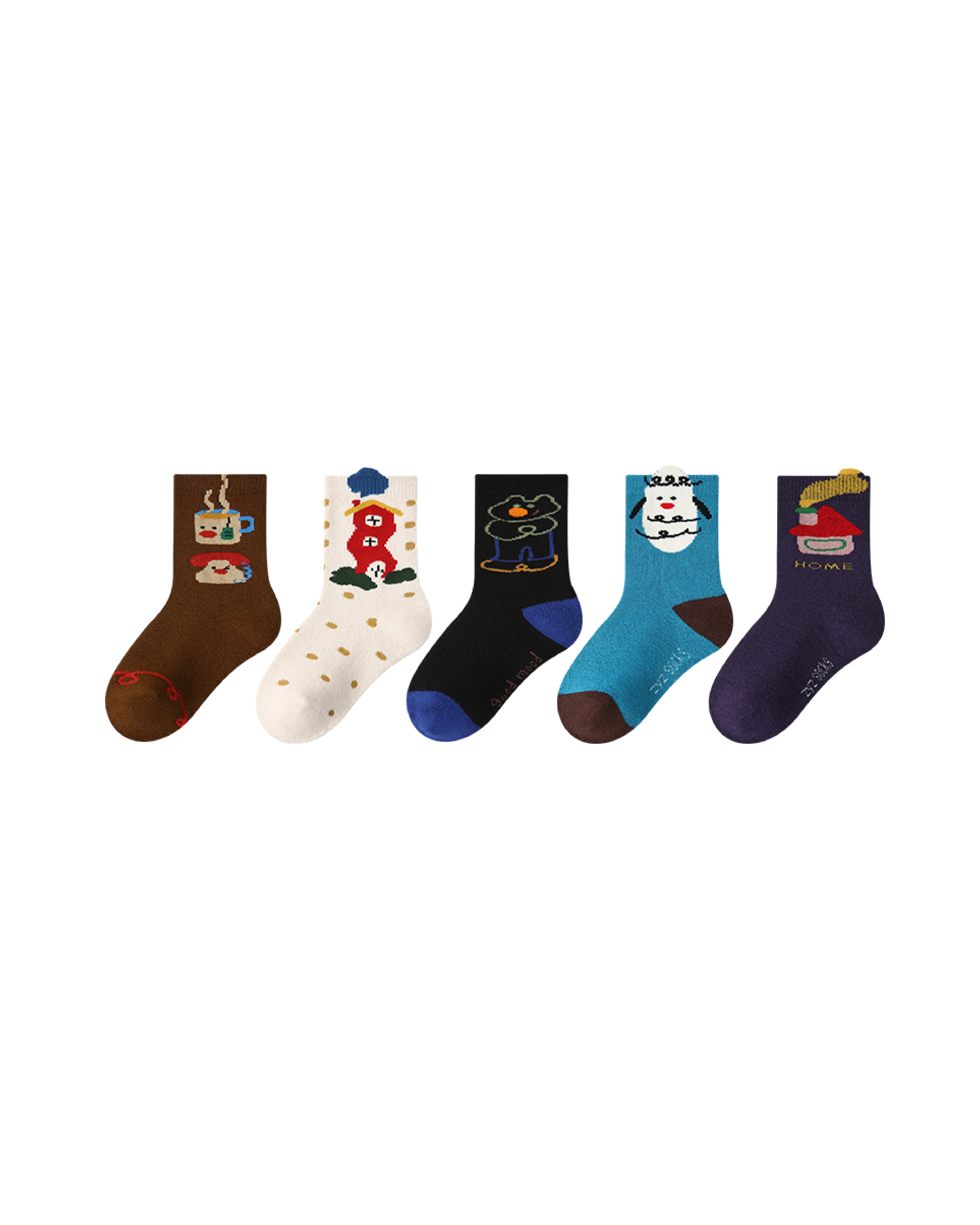 5-Pack Bear Vacation Terry Kids Socks Thick Warm Cotton Crew Socks