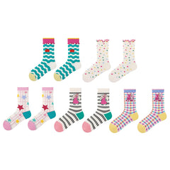 Sweetnana 5-Pack "Beautiful Fairy Tale" Series Cute and Fun Seamless Crew Socks for Women Colorful Cotton Socks Soft Cozy and Perfect for Daily Use