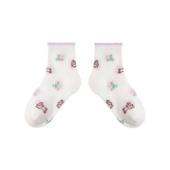 Sweetnana 5-Pack "Beauty Flower" Series Children's Seamless Socks: Kids Socks Girl Spring/Summer Toddler Ankle Socks Pointelle Soft Cotton Thin Mesh Socks.