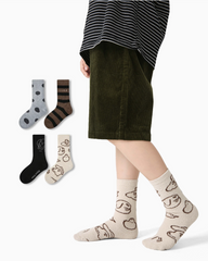 4-팩 블랙 그레이 섀도우 하프 벨벳 키즈 양말 두꺼운 따뜻한 코랄 플리스 크루 양말