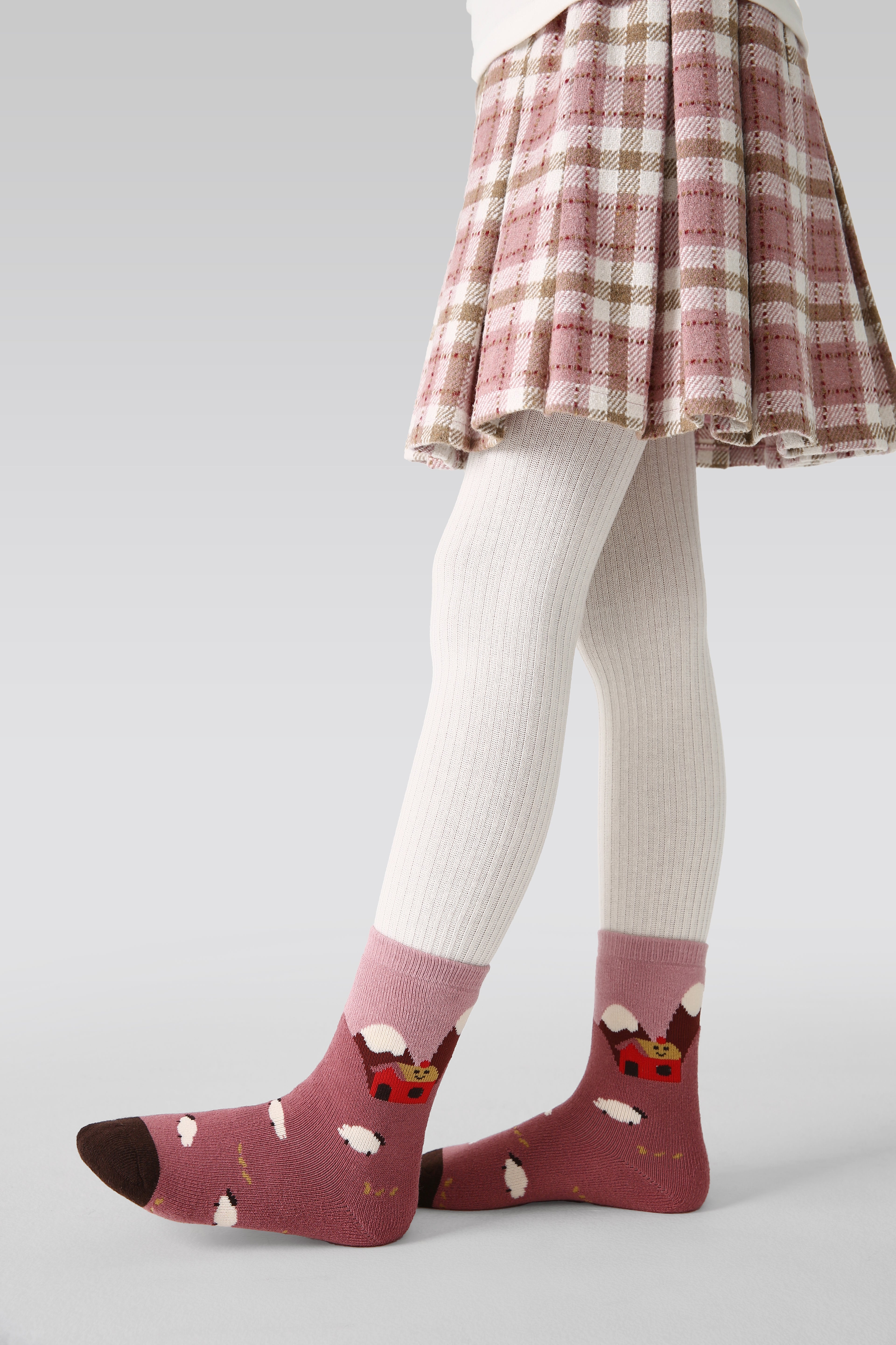 5-팩 버니 타운 테리 키즈 양말 두꺼운 따뜻한 면 크루 양말