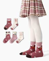 5-팩 버니 타운 테리 키즈 양말 두꺼운 따뜻한 면 크루 양말