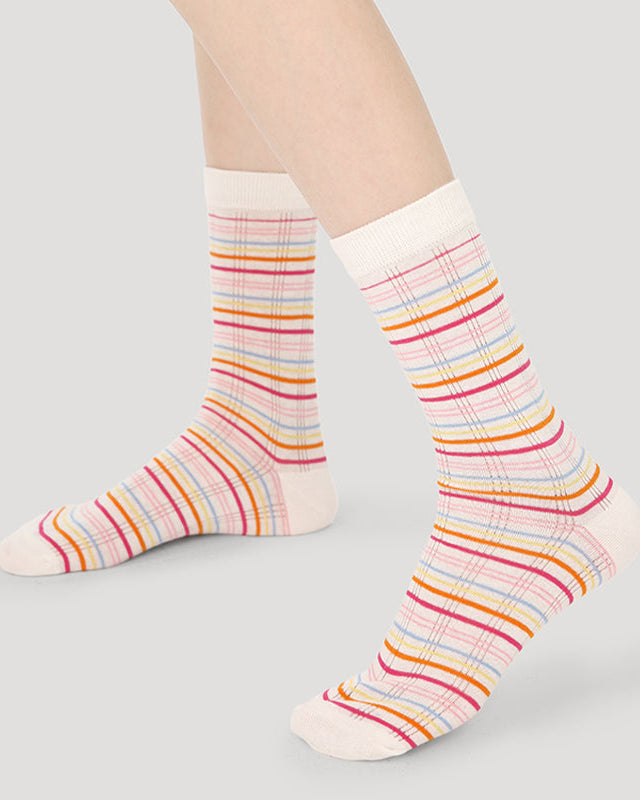 5-Pack Rainbow Line Series Womens Cotton Crew Socks Colorful Stripe Cute