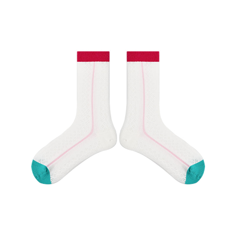 5-Pack Rainbow Line Series Womens Cotton Crew Socks Colorful Stripe Cute