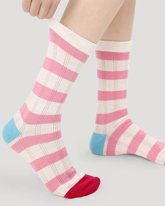 5-Pack Rainbow Line Series Womens Cotton Crew Socks Colorful Stripe Cute
