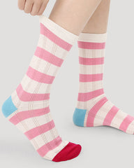 Sweetnana 5-Pack "Rainbow Line" Series Cartoon Women's Seamless Socks with Stripe Design, Mid-calf Cotton Socks, Colorful, Cute, Thin, Breathable, Mesh Socks for Spring and Summer.