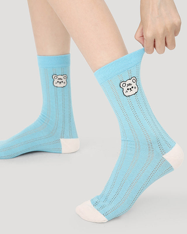 5-Pack Rainbow Line Series Womens Cotton Crew Socks Colorful Stripe Cute