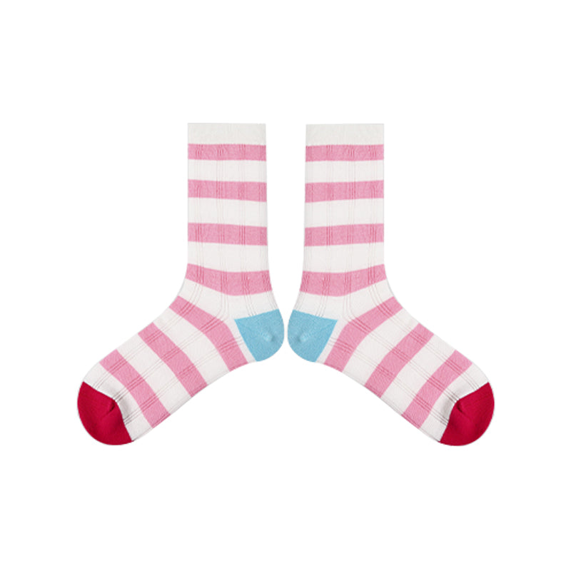 5-Pack Rainbow Line Series Womens Cotton Crew Socks Colorful Stripe Cute