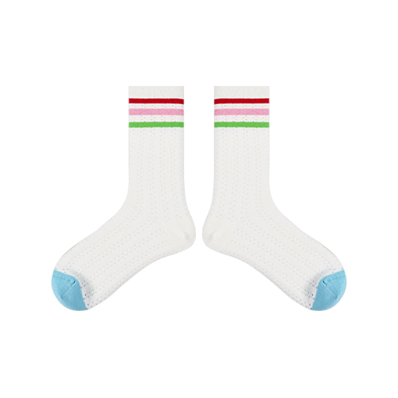 5-Pack Rainbow Line Series Womens Cotton Crew Socks Colorful Stripe Cute