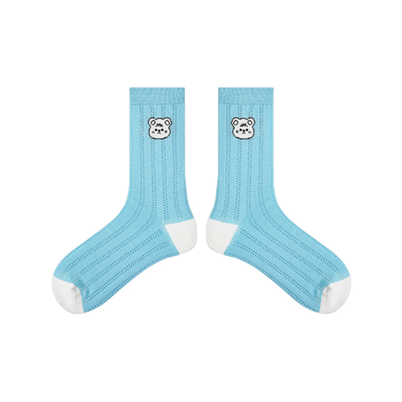 5-Pack Rainbow Line Series Womens Cotton Crew Socks Colorful Stripe Cute