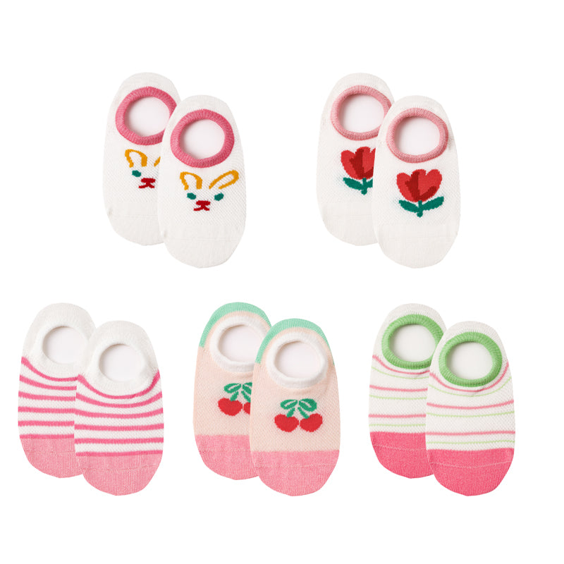 5-Pack Kids' Cotton No Show Socks Cherry Bunny Letter Casual
