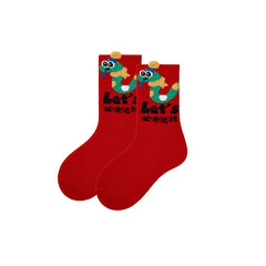 Sweetnana 5-Pack Children's Cotton Crew Socks Chinese New Year of the Snake 2025 Chinese Zodiac Socks, Chinese Natal Year Red Cotton Socks Set