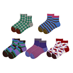 Sweetnana 5-Pack "Colorful Geometry" Series Colorful Ankle Socks for Women - Seamless Cotton Socks with Fun and Cute Designs, Cozy and Soft for All-Day Comfort