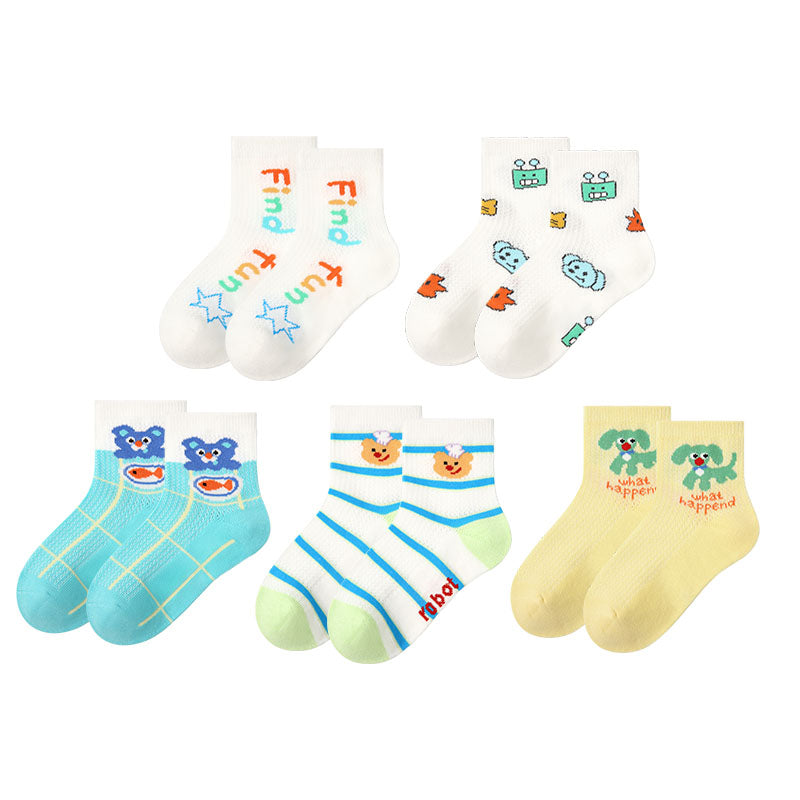 5-Pack Colorful Summer Series Kids Socks Thin Mesh Cotton Socks