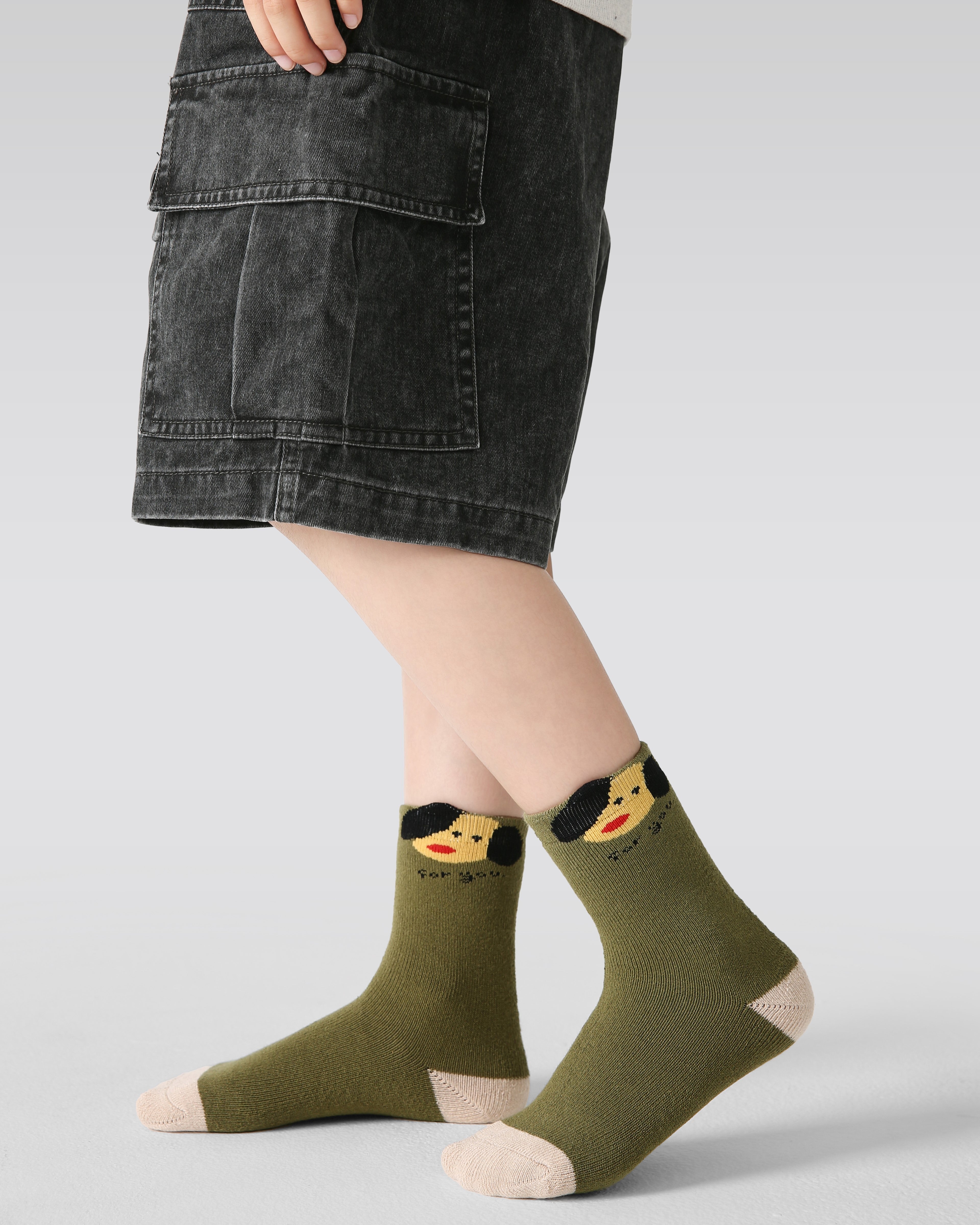 5組合凸面小狗毛圈中筒襪子兒童卡通棉質可愛