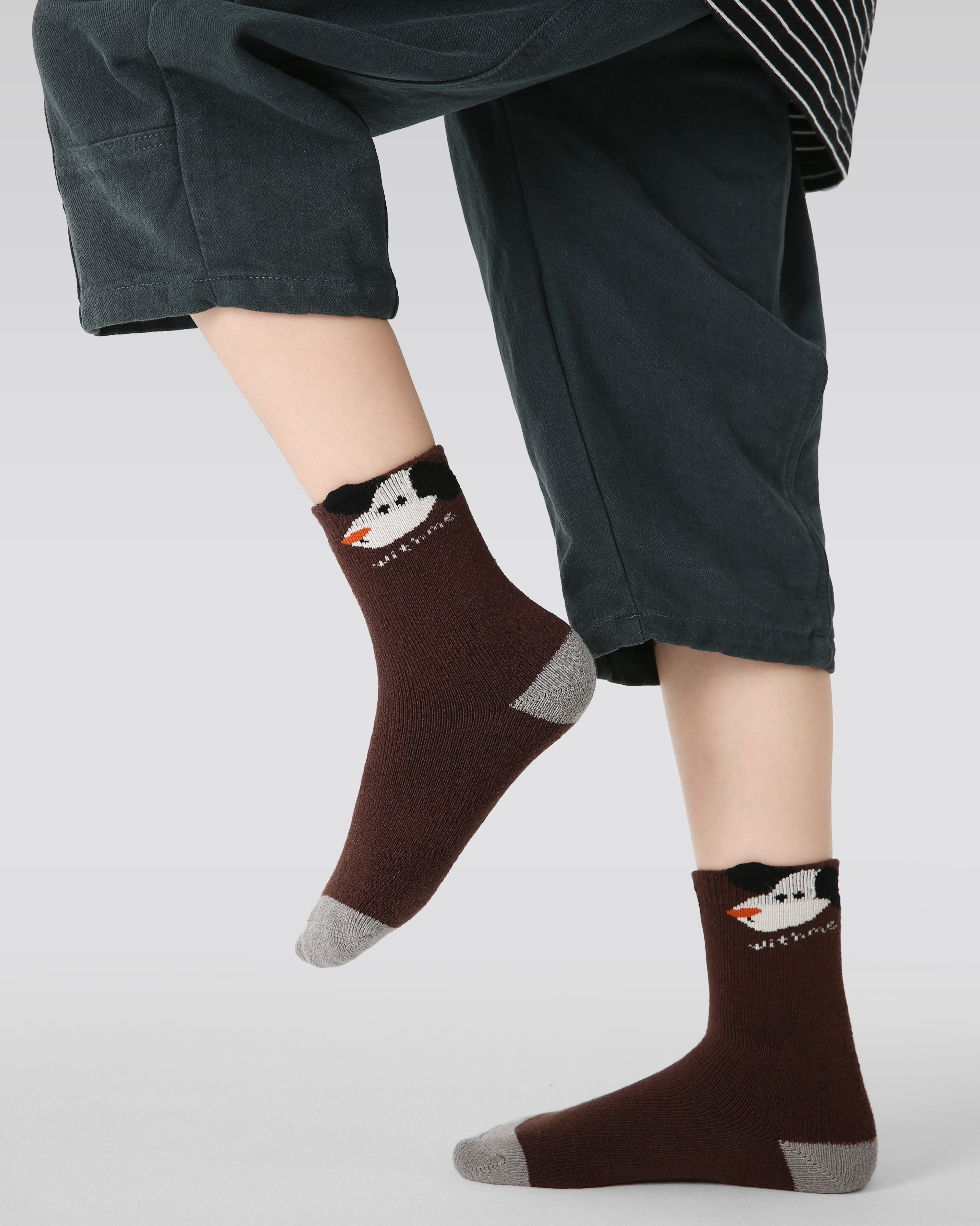 5組合凸面小狗毛圈中筒襪子兒童卡通棉質可愛