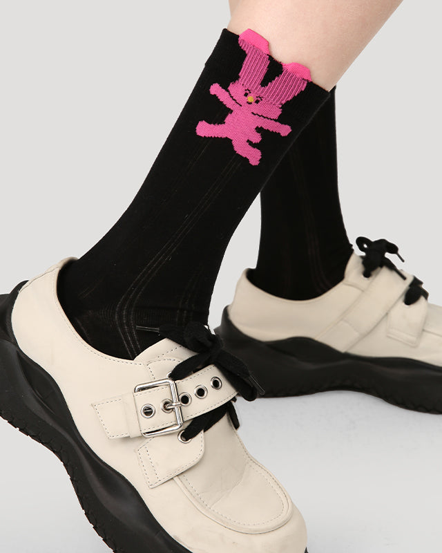 5-Pack Cute Summer Series Womens Cotton Crew Socks Cartoon Mesh Stripe
