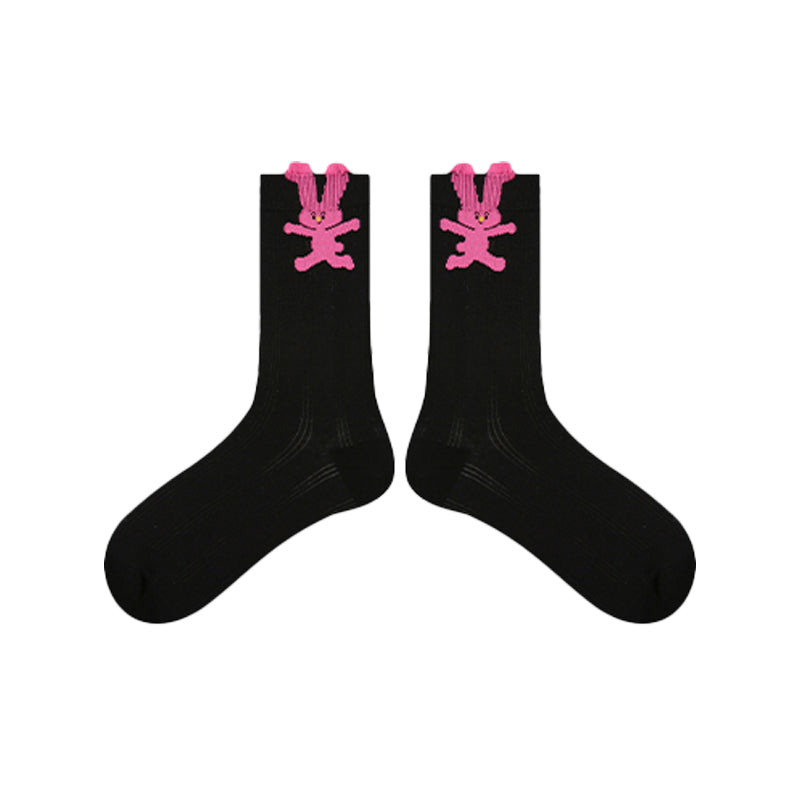 5-Pack Cute Summer Series Womens Cotton Crew Socks Cartoon Mesh Stripe
