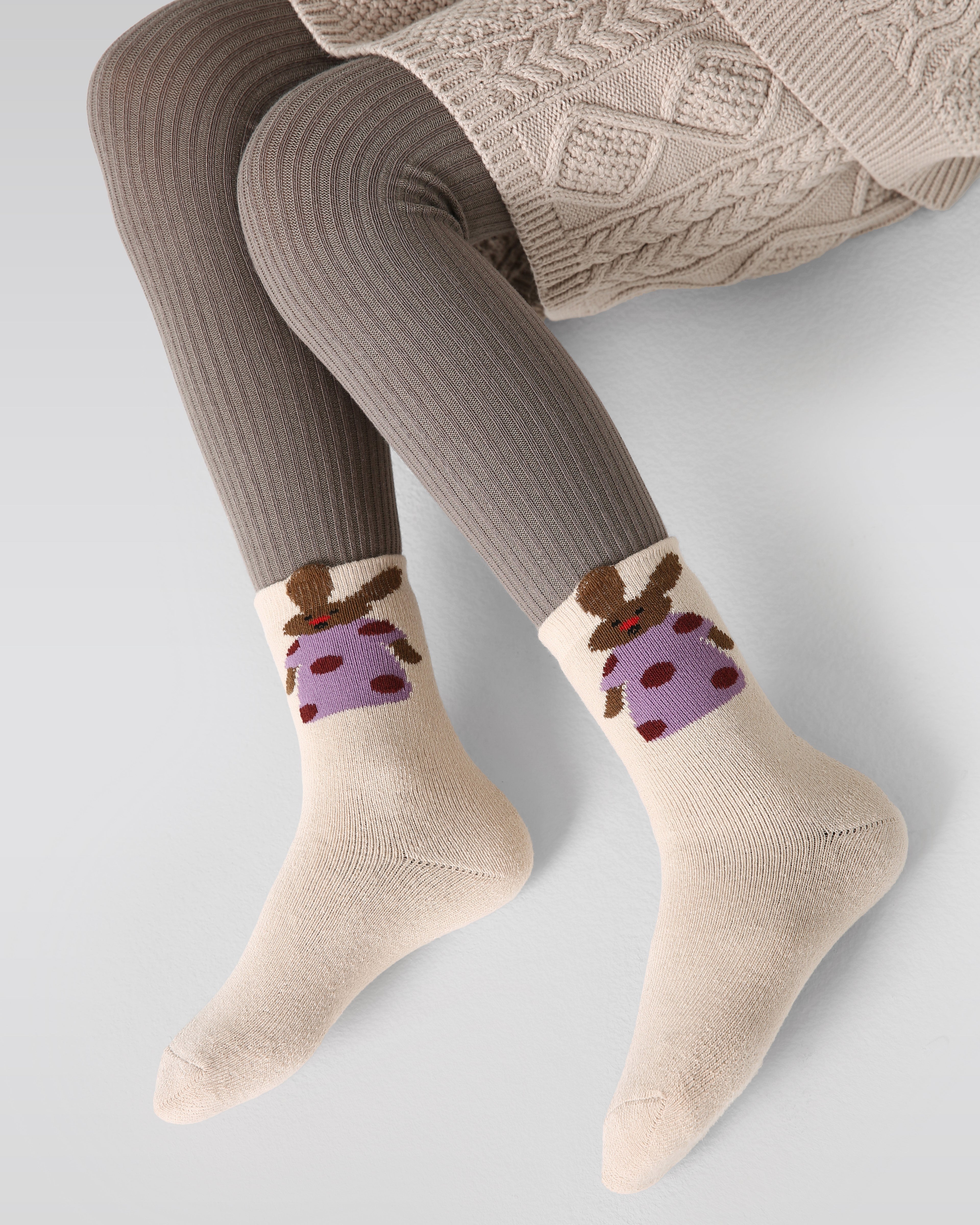 5パック エネルギッシュバニー テリー キッズ ソックス 厚手 暖かい コットン クルー ソックス