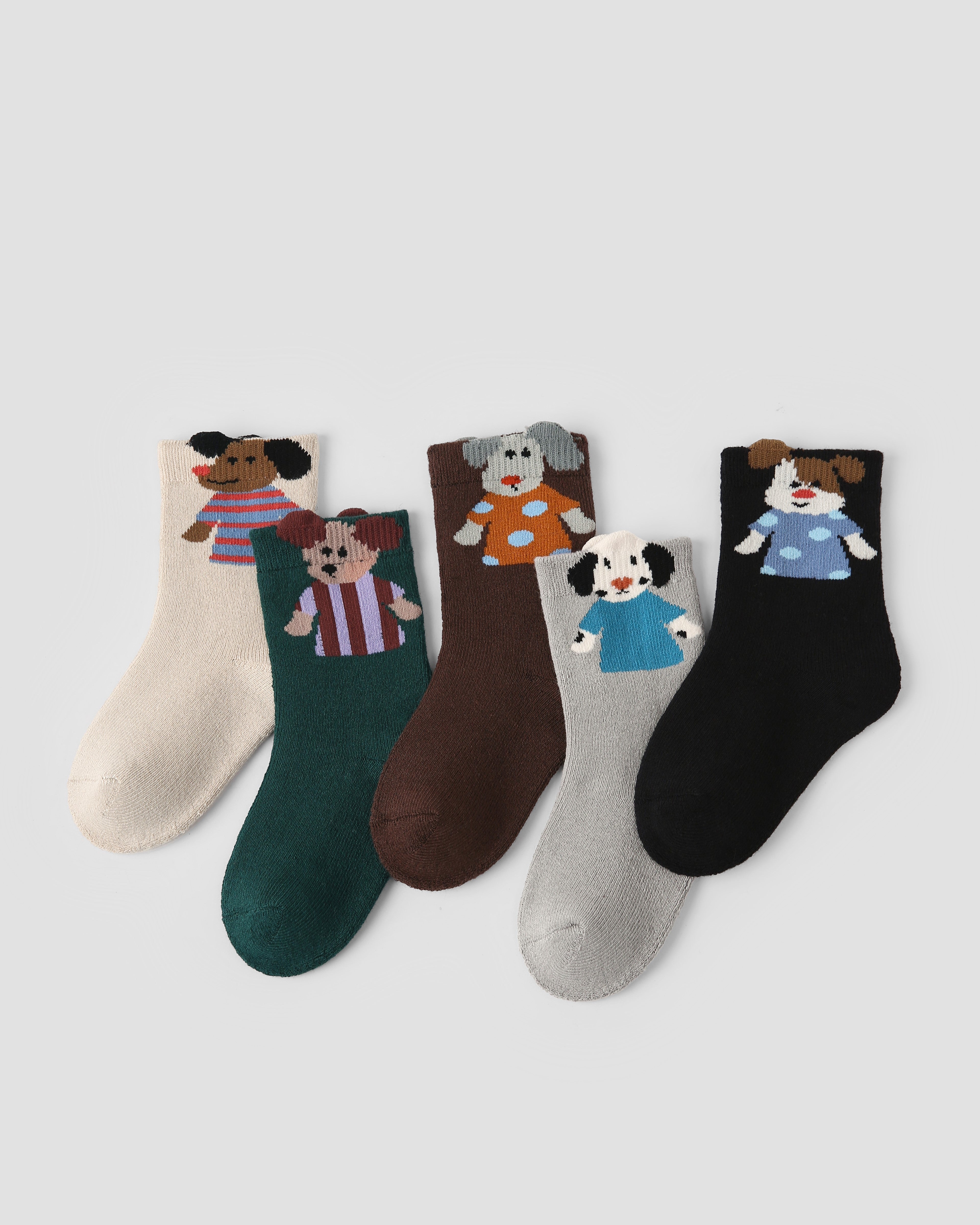 5-팩 에너제틱 퍼피 테리 키즈 양말 두꺼운 따뜻한 면 크루 양말