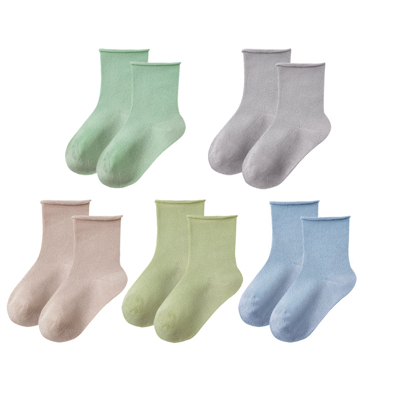 5-Pack Kids' Cotton Ankle Socks Morandi Color Mesh Casual