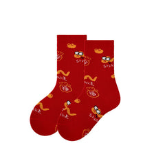 Sweetnana 5-Pack Festive Red Socks Children's Crew Socks Chinese Zodiac Socks New Year of the Snake