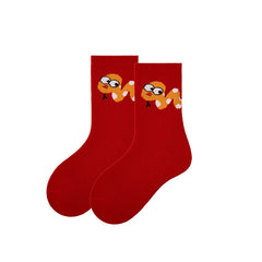 Sweetnana 5-Pack Festive Red Socks Children's Crew Socks Chinese Zodiac Socks New Year of the Snake