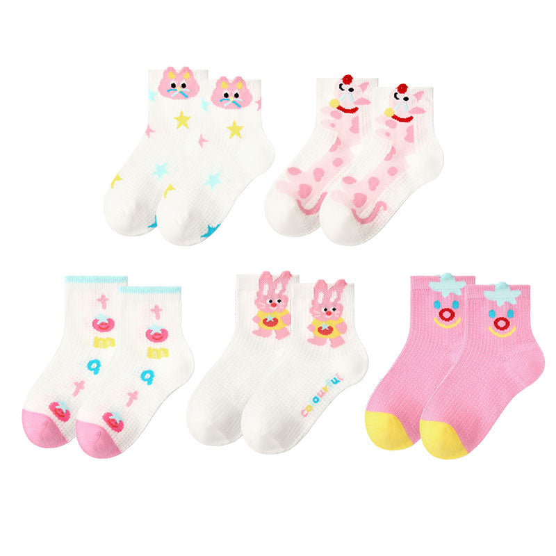 5-Pack Fleck Bunny Series Kids Cotton Socks Ankle Socks Thin Breathable Socks