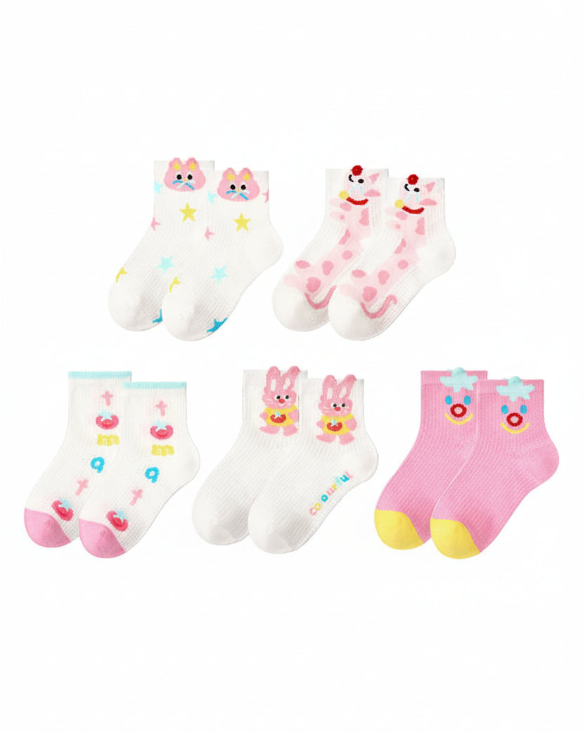 5-Pack Fleck Bunny Series Kids Cotton Socks Ankle Socks Thin Breathable - SWEET NANA