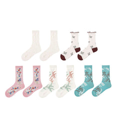 Sweetnana 5-Pack "Literary Flowers" Series Colorful Seamless Crew Socks for Women Cozy Cute and Fun Cotton Socks Perfect for All-Day Comfort