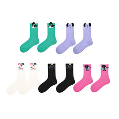 Sweetnana 5-Pack "Long Live Cute" Series Seamless Crew Socks for Women with Cute and Fun Colorful Cotton Designs Cozy and Soft for Everyday Wear