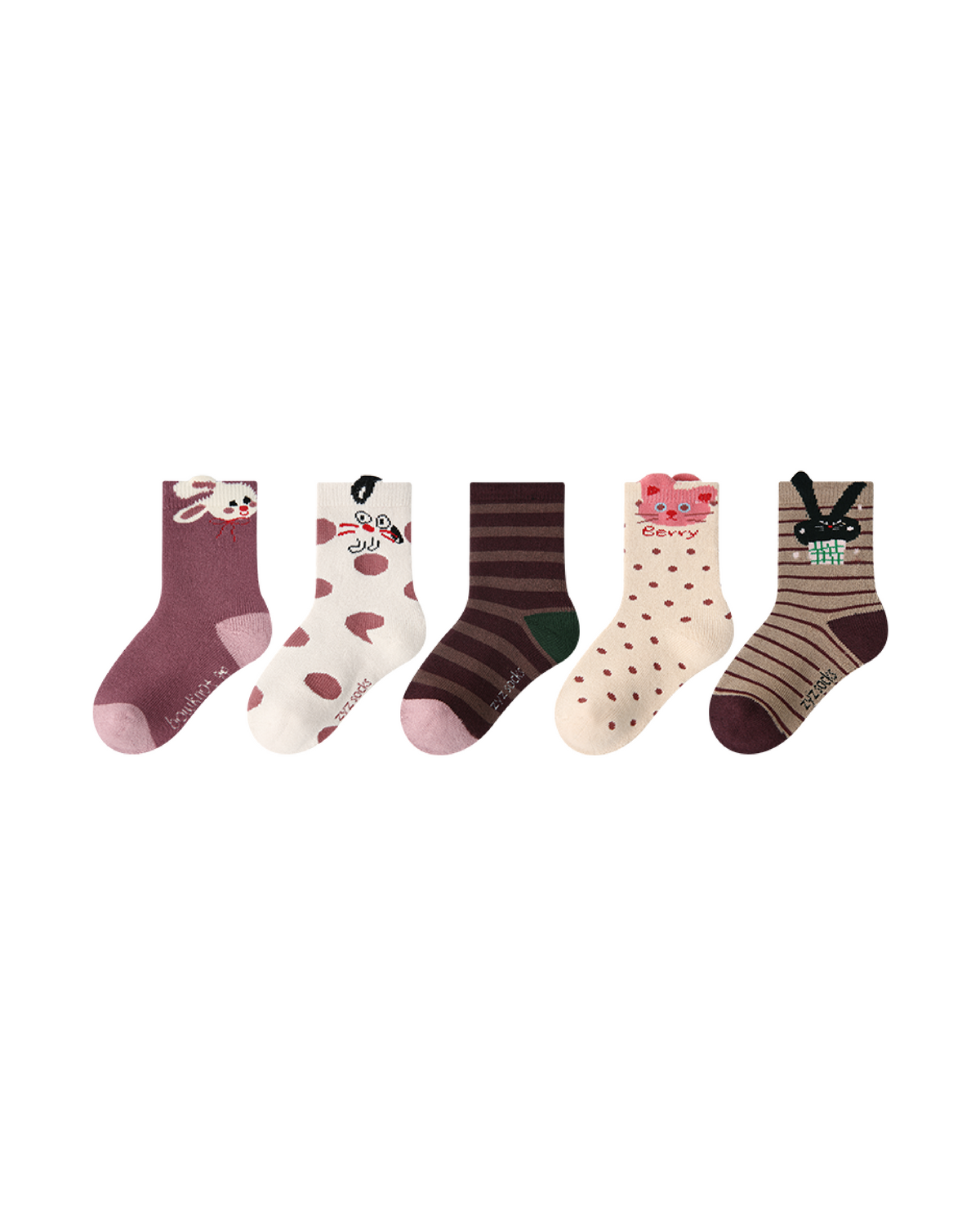 5-팩 모카 버니 테리 키즈 양말 두꺼운 따뜻한 면 크루 양말