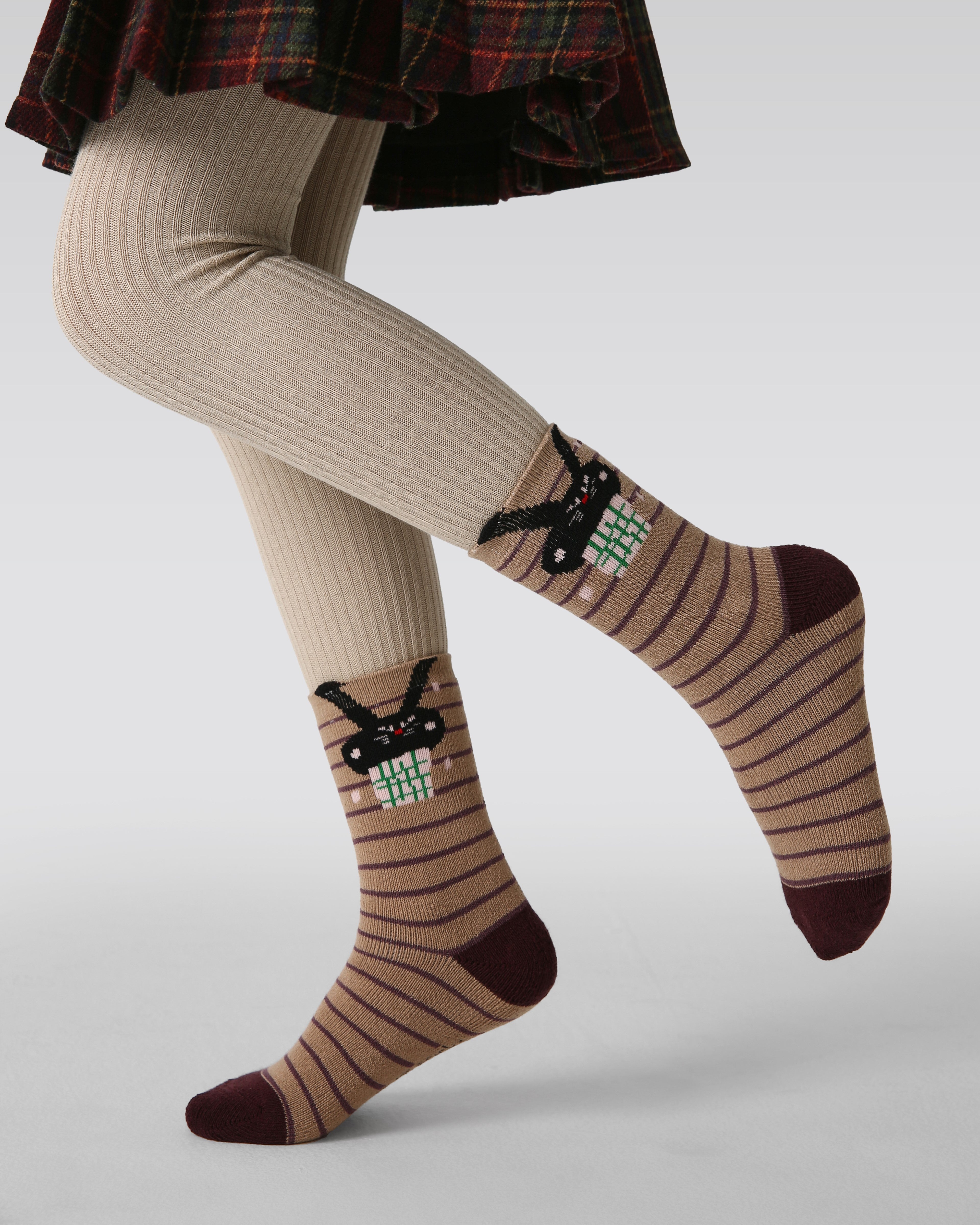 5-팩 모카 버니 테리 키즈 양말 두꺼운 따뜻한 면 크루 양말