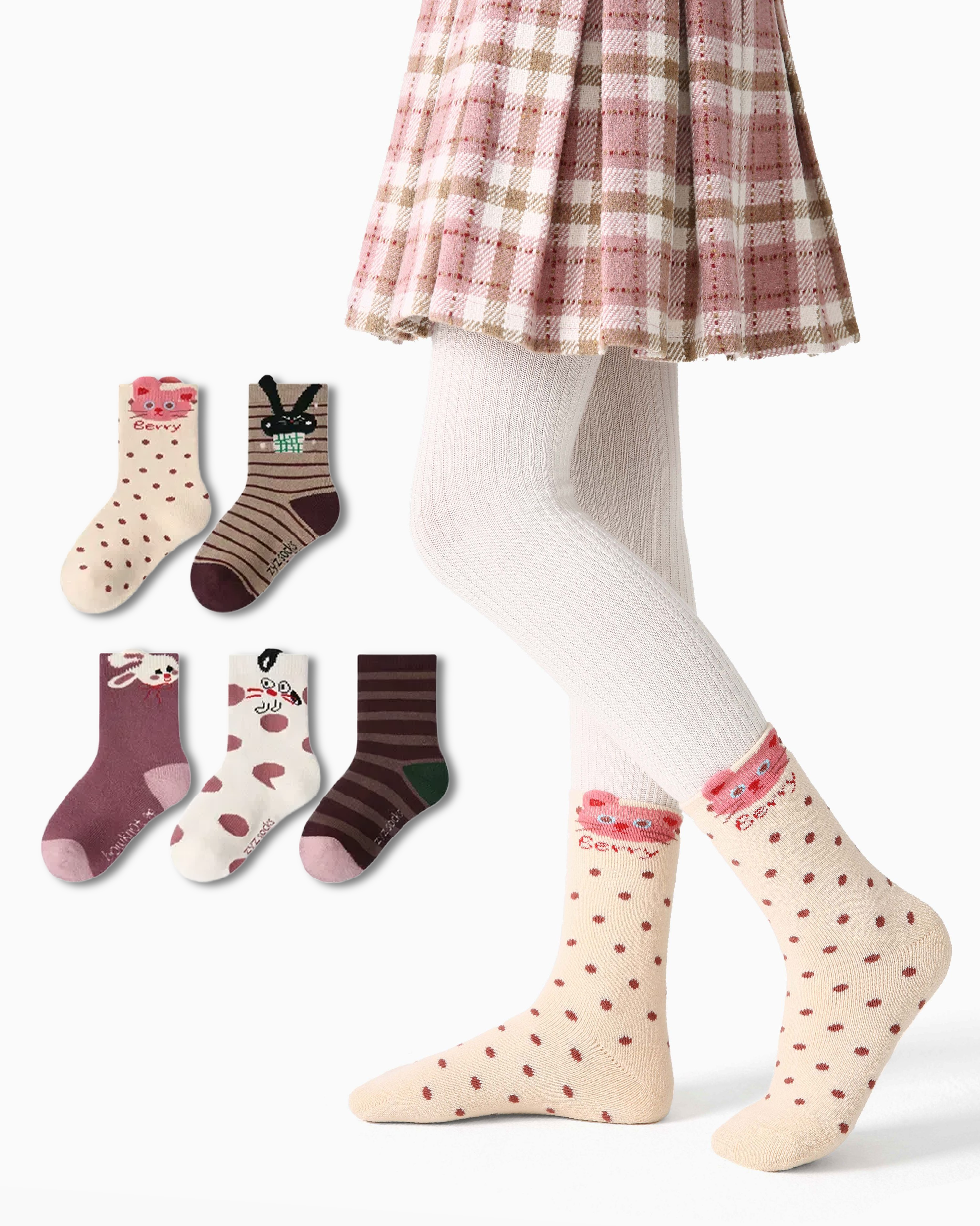 5-팩 모카 버니 테리 키즈 양말 두꺼운 따뜻한 면 크루 양말