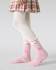 5-팩 핑크 고양이 토끼 테리 아동 양말 두꺼운 따뜻한 면 크루 양말