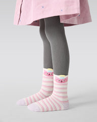 5-팩 핑크 고양이 토끼 테리 아동 양말 두꺼운 따뜻한 면 크루 양말