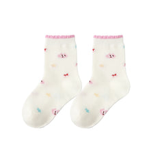 Sweetnana 5-Pack "pink bunny" Series Children's Cotton Socks: Kids Cozy Ankle Socks for Autumn and Winter, Cute and Sweet Warm Socks.