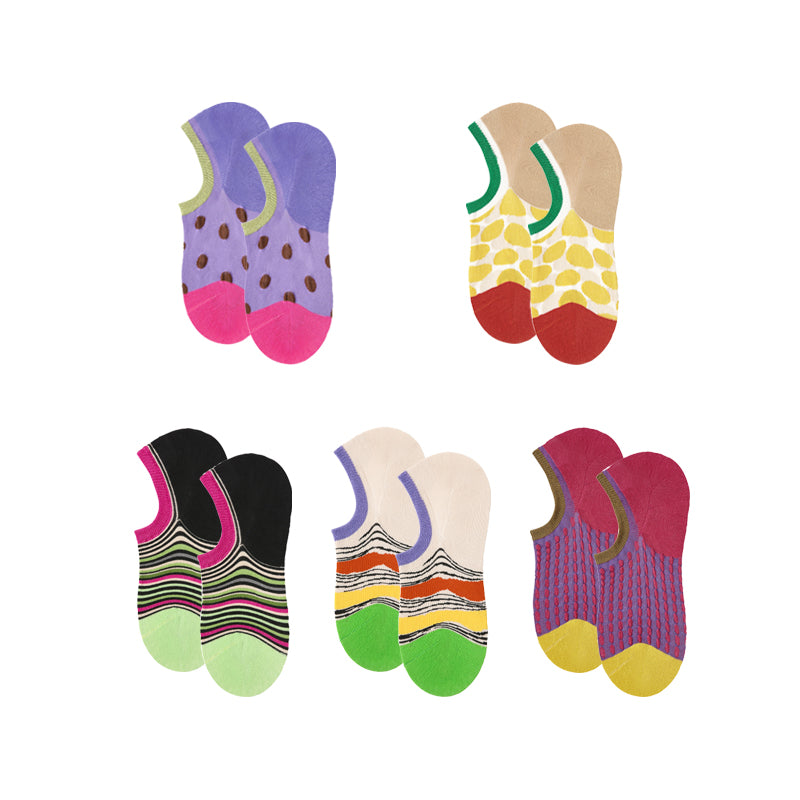5-Pack Star Lobster Series Womens No Show Socks Cotton Seamless Non Slip