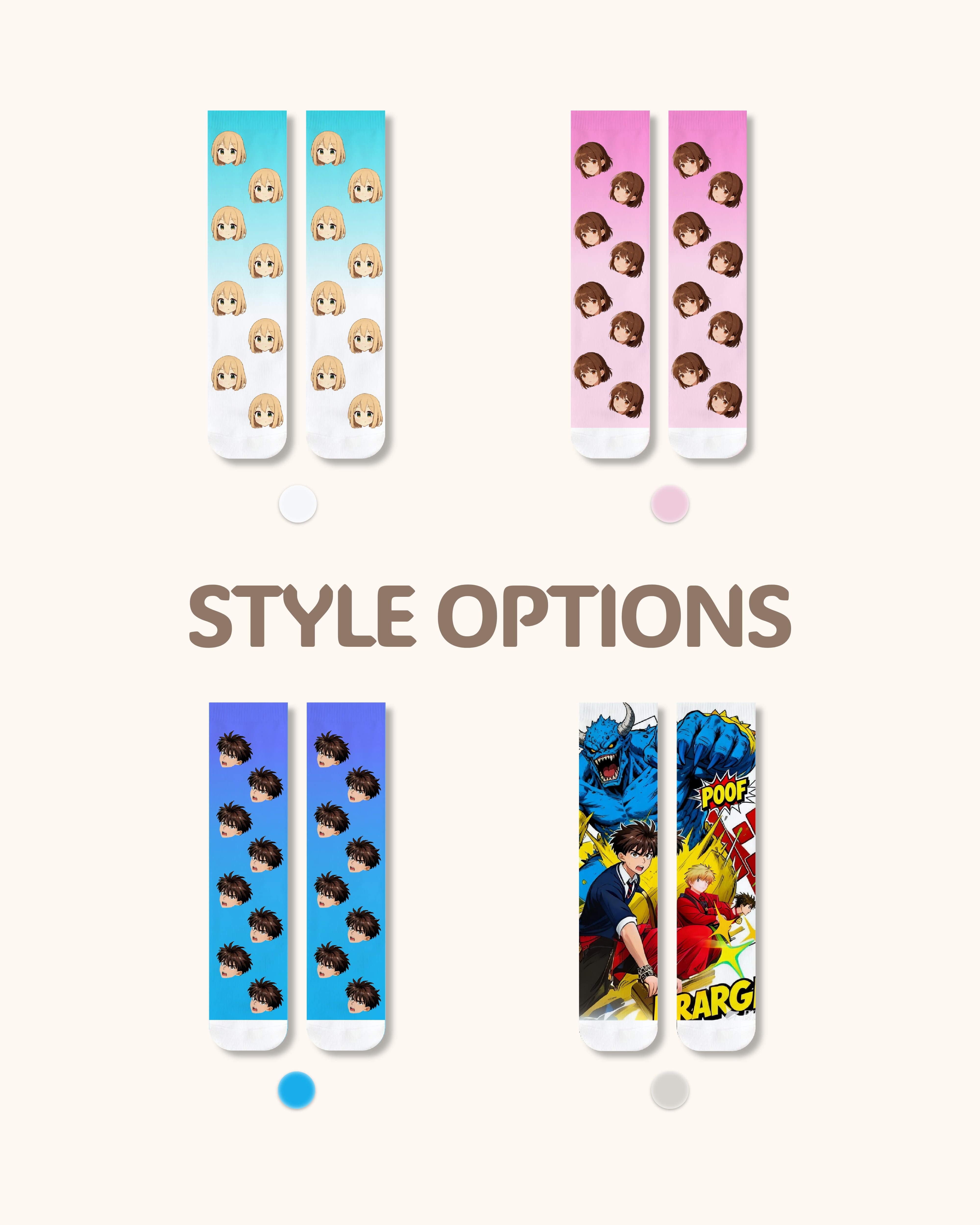 성인 맞춤 애니메 얼굴 크루 양말 개인화 만화 캐릭터 양말 애니메 팬을 위한 선물 화이트 토