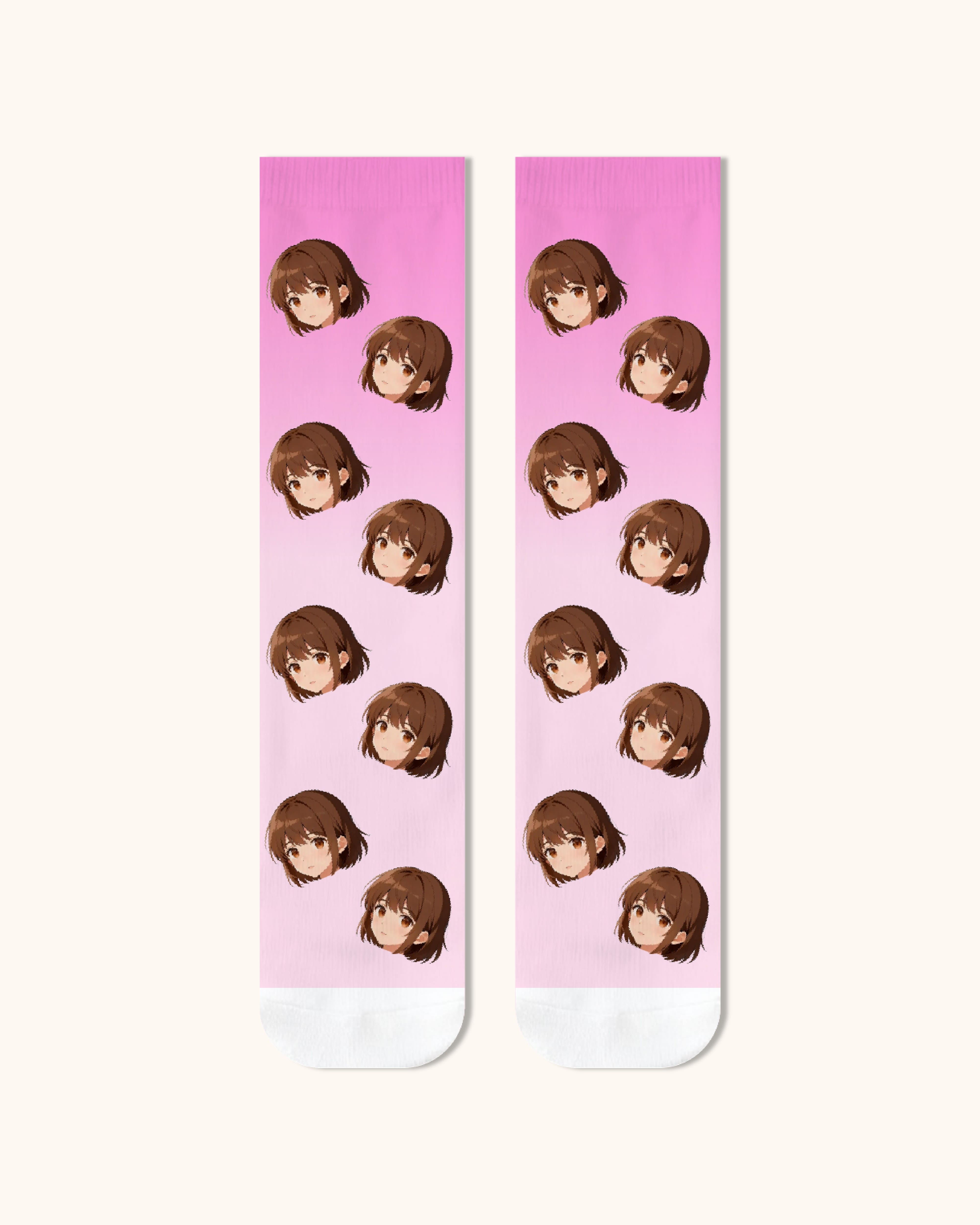 성인 맞춤 애니메 얼굴 크루 양말 개인화 만화 캐릭터 양말 애니메 팬을 위한 선물 화이트 토